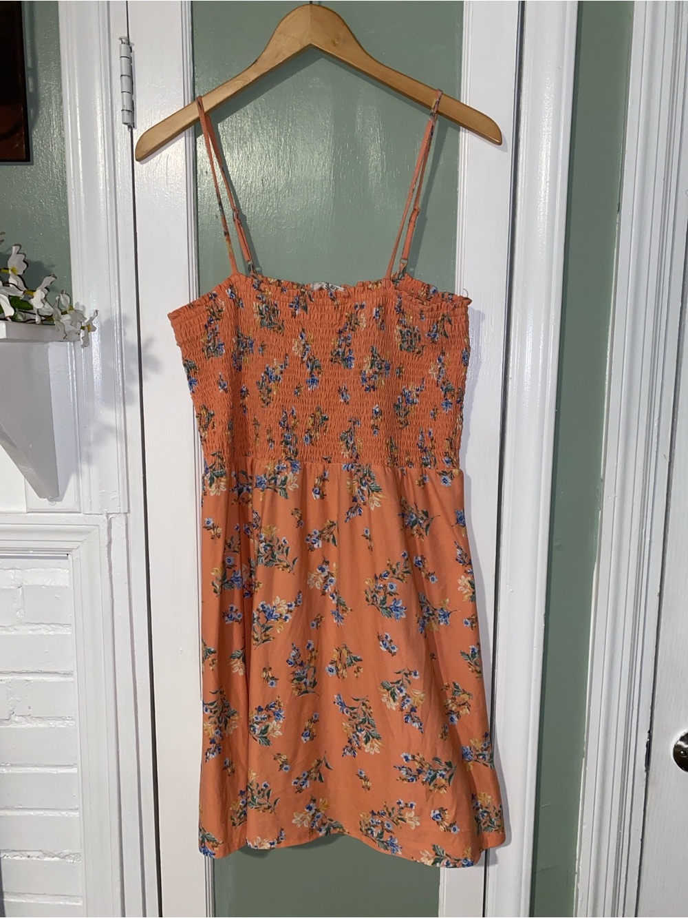 Orange Floral Smocked Midi Dress